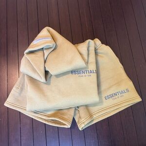 Brand New Fear of God Essentials Beige Hoodie and Shorts